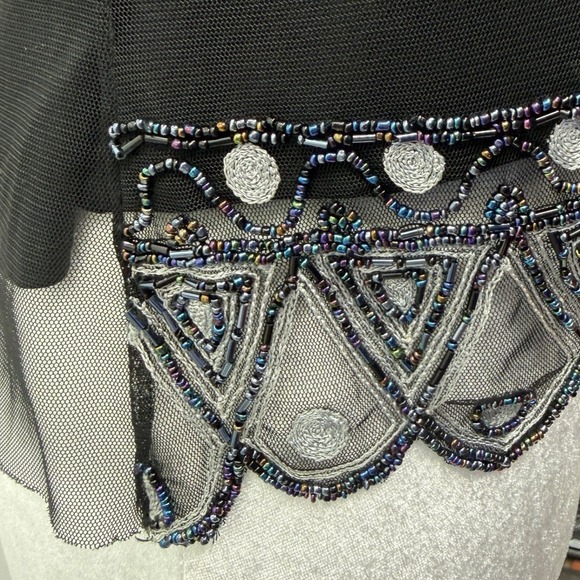 Vintage Y2K Papell Boutique Beaded Mesh Overlay Tank in Black Size Small - Picture 8 of 11